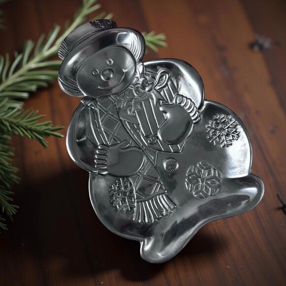 Home For The Holidays Snowman Candy Dish Silver Metal Christmas Decor Gift Box - Picture 3 of 6
